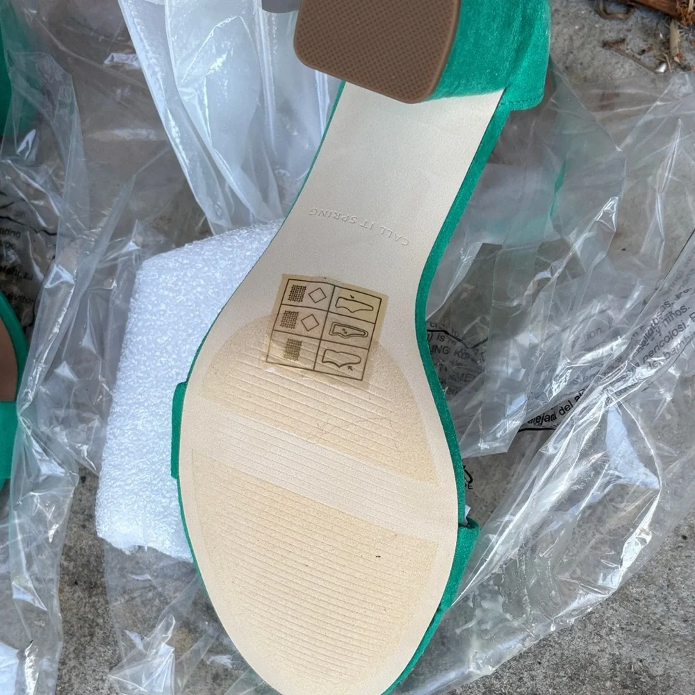 Call It Spring Green Ankle-Strap Block Heel Sandals